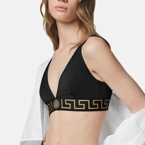 Versace Women's Gold Greeca Border Print Swimsuit Top Versace Sz 5 US XL IT 46 - Picture 1 of 3